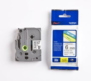 Brother Tze-211 6mm Black on White Tape