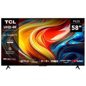 Brand: TCL Model: 58P635 Screen Size: 58 Inches Display Type: LED Resolution: 3840 × 2160 pixels Resolution Type: 4K Ultra HD HDR: Yes Refresh Rate: 60Hz Smart Platform: Android TV / Google TV Google Assistant: Yes Built-in Chromecast: Yes Netflix: Yes YouTube: Yes Wi-Fi: Yes Bluetooth: Yes HDMI Ports: Yes USB Ports: Yes Ethernet (LAN): Yes Audio Technology: Dolby Audio Screen Mirroring: Yes Digital TV Tuner: Yes VESA Wall Mount: Supported Design: Frameless Colour: Black Gaming Support: Yes
